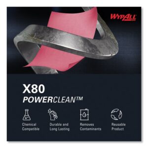 Power Clean X80 Heavy Duty Cloths, Jumbo Roll, 12.4 x 12.2, Red, 475 Wipers/Roll